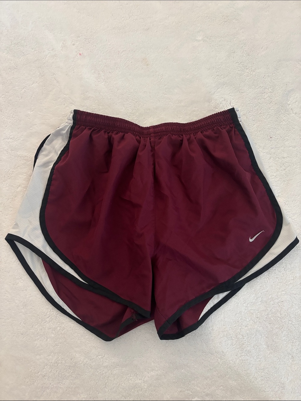 Nike Women's Maroon Athletic Shorts with White Panels